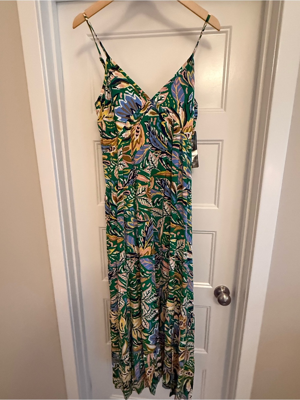 MSK Green Tropical Leaf-Print Maxi Dress Size Medium